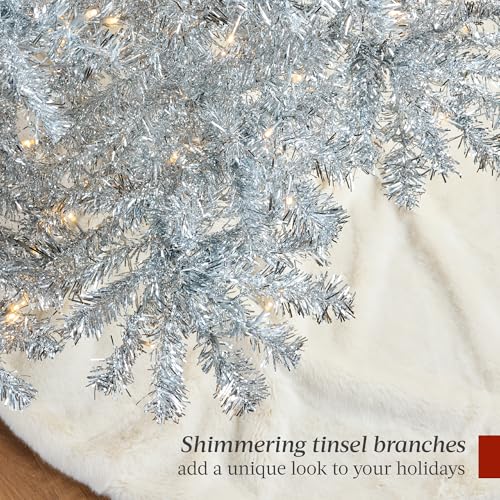 Product: Best Choice Products 6ft Prelit Tinsel Christmas Tree, Artificial Seasonal Holiday Decoration w/ 1,000 Branch Tips, Stand - Silver