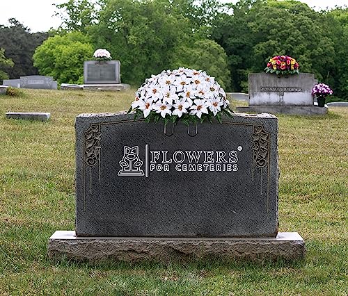 Product: Sympathy Silks Artificial Cemetery Flowers - Grave Decoration - Memorial Flowers - 30" White Poinsettia Saddle for Headstone