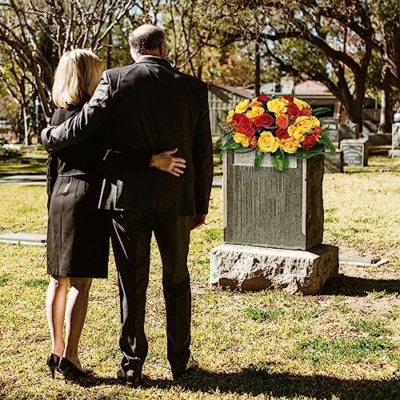 Silky Flower Store Red Artificial Cemetery Flowers, GRPFS Headstone Flower Saddle, Realistic Crimson Memorial Floral Arrangement, 20.5cm 13 13 Product: Realistic Red Artificial Cemetery Flowers - GRPFS Headstone Flower Saddle for Graves