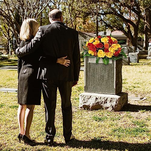 Silky Flower Store Red Artificial Cemetery Flowers, GRPFS Headstone Flower Saddle, Realistic Crimson Memorial Floral Arrangement, 20.5cm 5 5 Product: Realistic Red Artificial Cemetery Flowers - GRPFS Headstone Flower Saddle for Graves