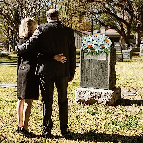 Silky Flower Store Artificial Cemetery Flower Saddle, White Lily Grave Marker Memorial Flowers, UV Resistant Headstone Arrangement 20.5cm 5 5 Product: Realistic White Lily GRPFS Headstone Flower Saddle - Silks Artificial Cemetery Flowers for Graves