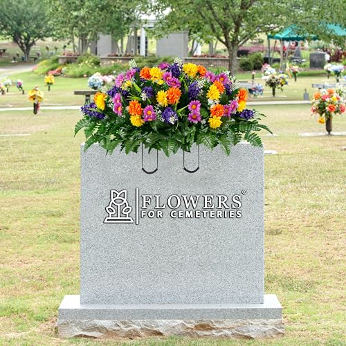 Product: Sympathy Silks Artificial Cemetery Flowers – Realistic Wildflower Outdoor Grave Decorations - Purple Violet Wildflower Saddle for Headstone