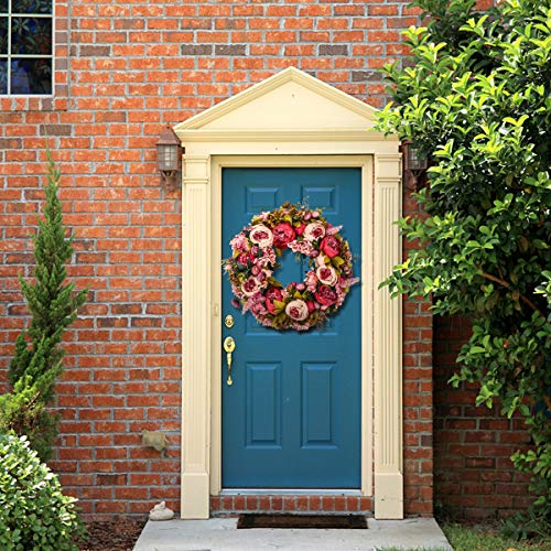 Silky Flower Store Artificial Peony Flower Wreath, Vintage Silk Front Door Decor, Faux Hydrangea Greenery, 19Inch 3 3 Product: BOMAROLAN Artificial Peony Flower Wreath 19Inch Vintage Blooming Silk Peonies Spring Summer Fall Winter Large Wreaths Flower Green Leaves for Outdoor Front Door Indoor Wedding Wall Or Window Décor