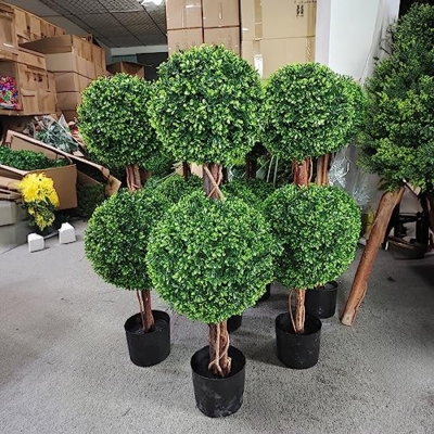 Product: OAZALDA Lifelike Indoor&Outdoor use 3Ft Boxwood Double Ball Topiary Trees Faux Topiary Tree for Porch,Home,Garden Decor(Set of 2)