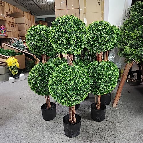 Product: OAZALDA Lifelike Indoor&Outdoor use 3Ft Boxwood Double Ball Topiary Trees Faux Topiary Tree for Porch,Home,Garden Decor(Set of 2)