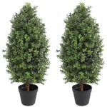 Product: 30" Tall Artificial Boxwood Topiary, 2 Pcs Outdoor Ready Artificial Boxwood Topiaries Trees, Natural Looking Fake Potted Shrubs