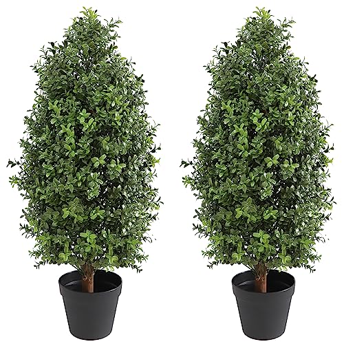 30" Tall Artificial Boxwood Topiary, 2 Pcs Outdoor Ready Artificial Boxwood Topiaries Trees, Natural Looking Fake Potted Shrubs - Artificial Flower Arrangements Product: 30" Tall Artificial Boxwood Topiary, 2 Pcs Outdoor Ready Artificial Boxwood Topiaries Trees, Natural Looking Fake Potted Shrubs