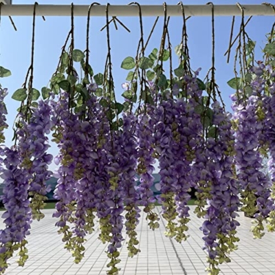 Silky Flower Store Artificial Wisteria Hanging Flowers, 6 Branches Faux Rattan Vine, Burgundy White Champagne Pink Purple, 3 Pack, 32.5cm 8 8 Product: SZSYLM Wisteria Hanging Flowers, 6 Branches Thick Artificial Fake Rattan Vines Garland, 3Pack Hanging Wedding Arch Flowers, Party Centerpiece or Home Decorations