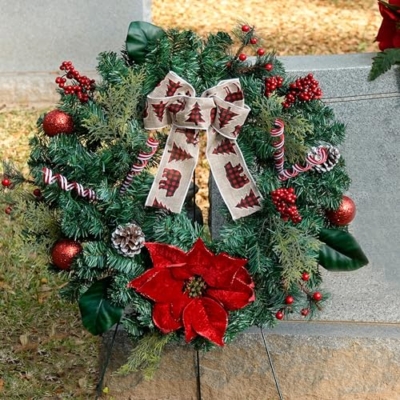 Silky Flower Store Sympathy Silks Winter Forest Wreath, Berries and Poinsettia, Holiday Easel Display, 30 Inch 12 12 Product: Sympathy Silks Wreath Decoration - Winter Forest Wreath with Berries and Poinsettia - Artificial Christmas Wreath on 30 Inch Easel