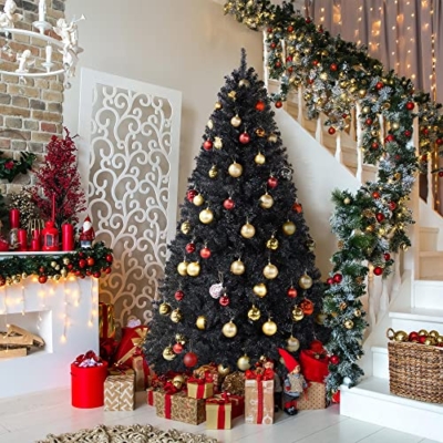 Silky Flower Store Artificial Black Christmas Tree, 6ft Holiday Decoration, Foldable Stand, 818 Tips, Indoor Outdoor Use, 6ft 13 13 Product: Topeakmart 6ft Artificial Black Christmas Tree with Foldable Stand,Xmas Tree for Holiday Decoration, Black