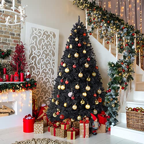 Silky Flower Store Artificial Black Christmas Tree, 6ft Holiday Decoration, Foldable Stand, 818 Tips, Indoor Outdoor Use, 6ft 4 4 Product: Topeakmart 6ft Artificial Black Christmas Tree with Foldable Stand,Xmas Tree for Holiday Decoration, Black