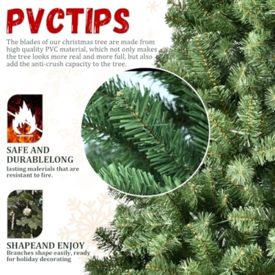 Silky Flower Store 8FT Prelit Christmas Tree, 500 Warm White Lights, 1460 Branch Tips, Hinged Memory Wire, Metal Base, 8FT 10 10 Product: 8FT Prelit Christmas Tree - Premium Artificial Xmas Tree with 500 Lights & 1460 Branch Tips for Holiday Home Decoration
