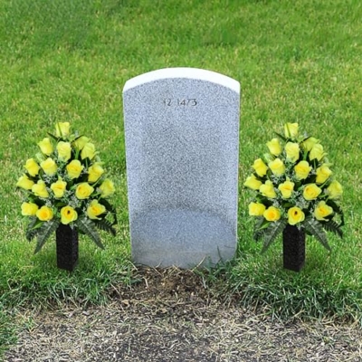 Product: Set of 2 Artificial Grave Memorial Flowers Cemetery Flowers Rose Bouquet with Vase for Cemetery Graveyard Headstones Decoration (Yellow-24H)