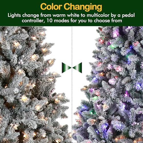Product: Hykolity 7.5ft Prelit Snow Flocked Christmas Tree, Artificial Christmas Pine Tree with 450 Multicolor LED Lights, 1446 Tips, Metal Stand and Hinged Branches, 10 Colors