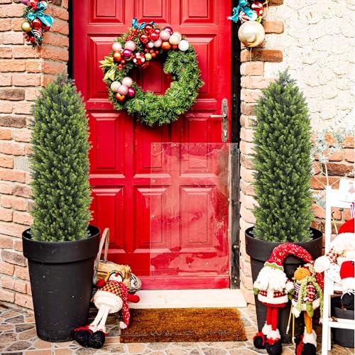 Silky Flower Store Artificial Boxwood Topiary Trees Set of 2, UV Resistant Faux Plants, Indoor Outdoor Porch Patio Decor, 48in 3 3 Product: Aoutyers 4ft Artificial Boxwood Topiary Trees Set of 2 - UV Resistant Faux Plants for Outdoor/Indoor, Realistic 48in Fake Bushes and Shrubs for Front Porch, Planter, Patio - Low Maintenance