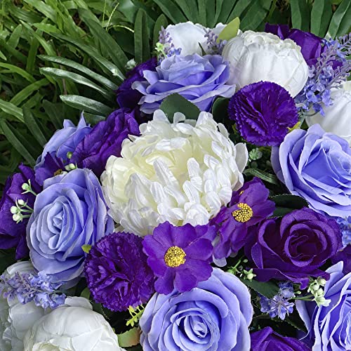 Silky Flower Store HENOMO Headstone Flower Saddle for Grave, Artificial Cemetery Flowers, Purple Rose White Peony Mix, Outdoor Graveside Decor 32.5cm 3 3 Product: HENOMO Headstone Flower Saddle for Grave,Color-Non Bleed,Artificial Cemetery Flowers-Purple Rose and White Peony Mix Arrangement, Outdoor Graveside Decor