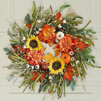 Product: Soomeir 24 Inch Fall Wreaths for Front Door Outside, Sunflower Autumn Door Wreath with Pumpkin and Dahlias, Large Wreaths for Halloween Thanksgiving Farmhouse Indoor Outdoor Home Decor