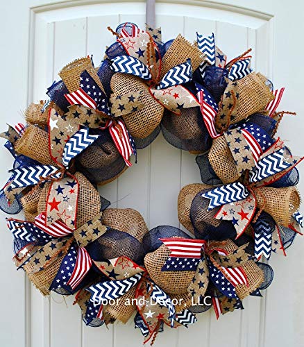 Silky Flower Store Patriotic Mesh Wreath, July 4th Memorial Day Father’s Day Labor Day Door Decor, Handmade USA, 24 Inch Diameter 1 1 Product: Patriotic Mesh Wreath for July 4th, Memorial Day, Father's Day, and Labor Day in 24 inch Diameter