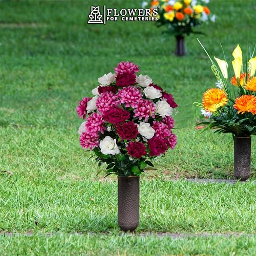 Silky Flower Store Sympathy Silks Artificial Cemetery Flowers, White Roses Pink Peony, Gravesite Floral Arrangement, 32.5cm 3 3 Product: Sympathy Silks Artificial Cemetery Flowers - Gravesite Flowers - White Roses and Pink Peony