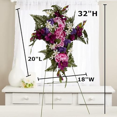 Silky Flower Store Premade Purple Pink Silk Flower Cross Cemetery Arrangement, Metal Easel Memorial Graveside Tribute 32.5cm 1 1 Product: Premade Purple and Pink Silk Flower Cross Cemetery Arrangement with Metal Easel for Graveside Memorial Day Decoration or Funeral Floral Spray for Mother, Father, Mom, Dad, Sister, Brother or Loved One