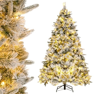 Product: Goplus 6ft Pre-Lit Snow Flocked Artificial Christmas Tree, Hinged Xmas Tree with 250 Warm-White LED Lights, 752 Branch Tips, Pine Needles, for Holiday Party Office Home Decor