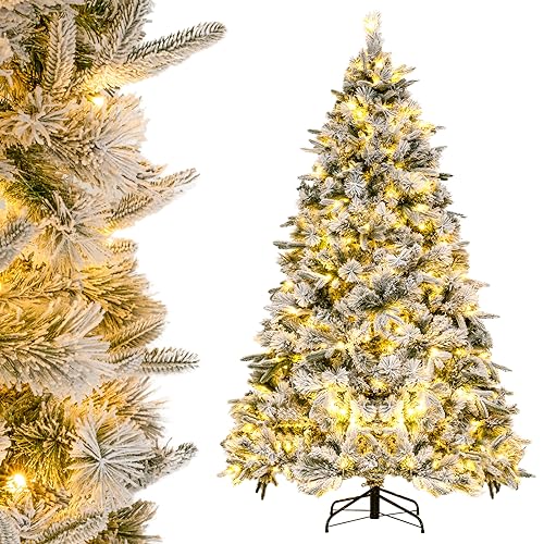 Product: Goplus 6ft Pre-Lit Snow Flocked Artificial Christmas Tree, Hinged Xmas Tree with 250 Warm-White LED Lights, 752 Branch Tips, Pine Needles, for Holiday Party Office Home Decor