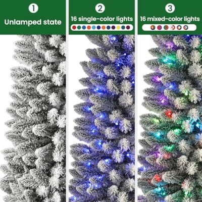 Silky Flower Store Prelit Snow Flocked Slim Pencil Christmas Tree, Remote RGB Lights, 6ft 12 12 Product: SHareconn 6ft Prelit Snow Flocked Slim Pencil Christmas Tree with Remote RGB Lights - Perfect Holiday Decoration