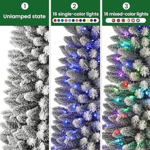 Silky Flower Store Prelit Snow Flocked Slim Pencil Christmas Tree, Remote RGB Lights, 6ft 3 3 Product: SHareconn 6ft Prelit Snow Flocked Slim Pencil Christmas Tree with Remote RGB Lights - Perfect Holiday Decoration