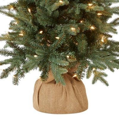 Product: National Tree Company Pre-lit Artificial Mini Christmas Tree | Includes Small Lights and Cloth Bag Base | for Tabletop or Desk | Burlap-4 ft, 4', Green