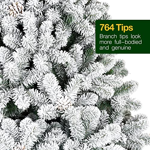 Silky Flower Store Artificial Christmas Tree Snow Flocked Pine Cones 764 Tips Hinged Branches Metal Stand 6.5 ft 2 2 Product: Hykolity 6.5 ft Snow Flocked Artificial Christmas Tree with Pine Cones, 764 Tips, Metal Stand and Hinged Branches