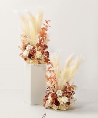 Silky Flower Store Tall Fall Artificial Flowers Arrangement, Wedding Arch Decor, Faux Silk Foam Florals, Ready to Use, 41in 22in 6.5in 14 14 Product: Ling's Moment 41" Tall Fall Free Standing Artificial Flowers Arrangements 2 pcs Wedding Arch Altar Stage Decorations Rust Sepia For Ceremony Reception Rose Fake Floral Party Outdoor Centerpieces Decor