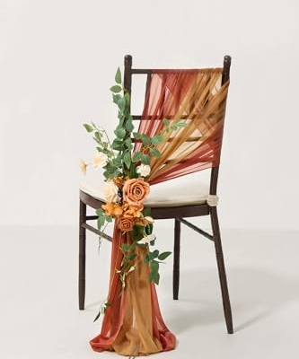 Silky Flower Store Fall Wedding Chair Decorations, Aisle Pew Swag Artificial Flowers, Sunset Terracotta Orange Rose Greenery, 8 Pack 32.5cm 9 9 Product: Ling's Moment 8 Fall Wedding Chair Decorations Aisle Pew Church Artificial Flowers Greenery Swag Sunset Terracotta Orange Bench Ceremony Reception Floral Rose Arrangements Party Outdoor Decorations