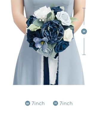 Product: Ling's Moment Blue and White Artificial Flowers Bridesmaid Bouquet Set of 4, Navy Blue and White Wedding Flowers Bouquets for Bridesmaids, 7 Inch Bridal Bouquets for Bridesmaids, Wedding, Ceremony