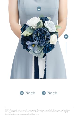Product: Ling's Moment Blue and White Artificial Flowers Bridesmaid Bouquet Set of 4, Navy Blue and White Wedding Flowers Bouquets for Bridesmaids, 7 Inch Bridal Bouquets for Bridesmaids, Wedding, Ceremony