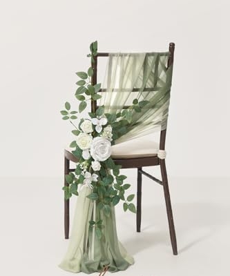 Product: Ling's Moment 8 Wedding Chair Decorations Aisle Pew Church Artificial Flowers Greenery Swag White Sage Green Bench Ceremony Reception Floral Faux Backdrop Rose Arrangements Party Outdoor Decorations