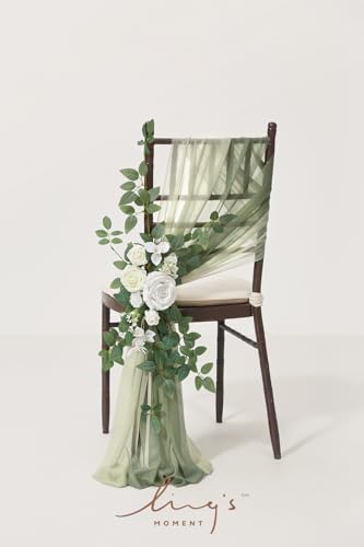 Product: Ling's Moment 8 Wedding Chair Decorations Aisle Pew Church Artificial Flowers Greenery Swag White Sage Green Bench Ceremony Reception Floral Faux Backdrop Rose Arrangements Party Outdoor Decorations