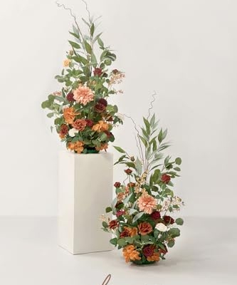 Silky Flower Store Tall Artificial Flower Arrangement, Sunset Terracotta Wedding Arch Decor, Free Standing Faux Floral Pair, 41in 6 6 Product: Ling's Moment 41" Tall Fall Free Standing Artificial Flowers Arrangements 2 pcs Wedding Arch Altar Stage Decorations Sunset Terracotta For Ceremony Reception Church Backdrop Outdoor Aisle Floral Party