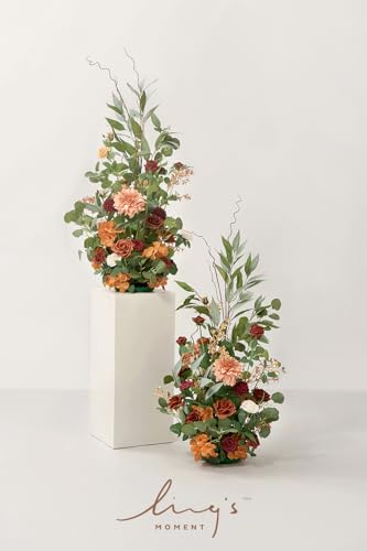 Silky Flower Store Tall Artificial Flower Arrangement, Sunset Terracotta Wedding Arch Decor, Free Standing Faux Floral Pair, 41in 1 1 Product: Ling's Moment 41" Tall Fall Free Standing Artificial Flowers Arrangements 2 pcs Wedding Arch Altar Stage Decorations Sunset Terracotta For Ceremony Reception Church Backdrop Outdoor Aisle Floral Party