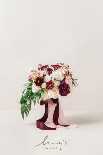 Product: Ling's Moment Burgundy Bridal Bouquet for Bride, 13 Inch Romantic Marsala Wedding Bouquets for Bride, Silk Round Artificial Wedding Flowers Bouquets