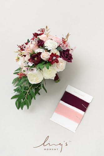 Product: Ling's Moment Burgundy Bridal Bouquet for Bride, 13 Inch Romantic Marsala Wedding Bouquets for Bride, Silk Round Artificial Wedding Flowers Bouquets