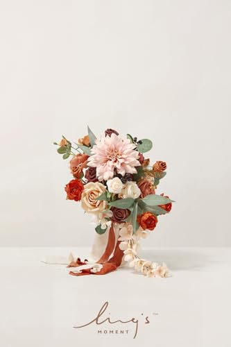 Silky Flower Store Terracotta Bridal Bouquet, Cascading Orange Wedding Bouquet, Ling’s Moment Bridesmaid Bouquet, 13 Inch 1 1 Product: Ling's Moment Terracotta Bridal Bouquet Cascading, Orange Wedding Bouquets for Bride, 13 Inch Bride Bouquets for Wedding Artificial Flowers Bouquets