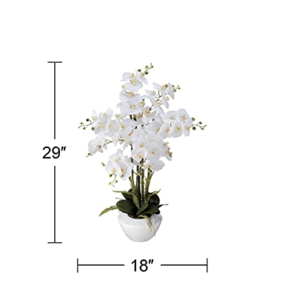 Product: Dahlia Studios Potted Faux Artificial Flowers Arrangements Realistic White Phalaenopsis Orchid in White Ceramic Pot for Home Decoration Living Room Office Bedroom Bathroom Kitchen 29" High
