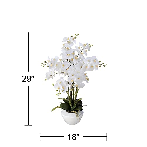 Product: Dahlia Studios Potted Faux Artificial Flowers Arrangements Realistic White Phalaenopsis Orchid in White Ceramic Pot for Home Decoration Living Room Office Bedroom Bathroom Kitchen 29" High