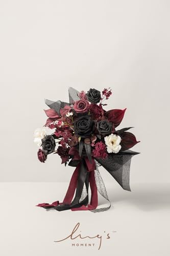 Silky Flower Store Black Burgundy Gothic Wedding Bouquet, Artificial Bridal Flowers, Free Form Wedding Bouquet, 13 Inch 1 1 Product: Ling's Moment Black and Burgundy Wedding Bouquets for Bride, Gothic Bridal Bouquets for Bride, 13 Inch Free Form Artificial Wedding Flower Bouquet