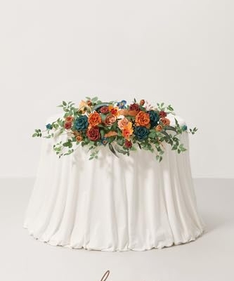 Product: Ling's Moment 2PCS Artificial Floral Swags Centerpieces, Wedding Flower Greenery Arrangements for Sweetheart/Head Table Decor Wedding Car Wall Window Arch Home Garden Decor|Teal Blue