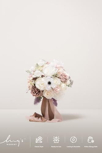 Product: Ling's Moment Dusty Rose Bridal Bouquet for Bride, Blush Pink Wedding Bouquets for Bride, 13 Inch Silk Round Artificial Wedding Flowers Bouquets
