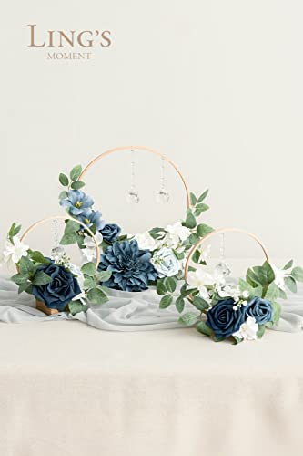 Silky Flower Store Crystal Wooden Hoop Wreath Floral Centerpieces, Dusty Blue Navy Faux Flowers, Sweetheart Table Ceremony Décor, Set of 3 20.5cm 2 2 Product: Ling's Moment Crystal Wooden Hoop Wreath Floral Centerpieces for Sweetheart Table, Head Table, Ceremony Reception Artificial Flowers Decorations, Assemble Required - Dusty Blue &Navy