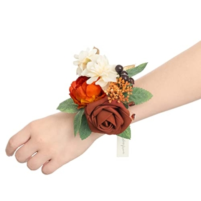 Product: Ling's Moment 6pcs Wedding Wrist Corsage Artificial Flowers, Girl/Mother Homecoming Prom Corsages Wristlet Décor, etc. Burnt Orange Terracotta