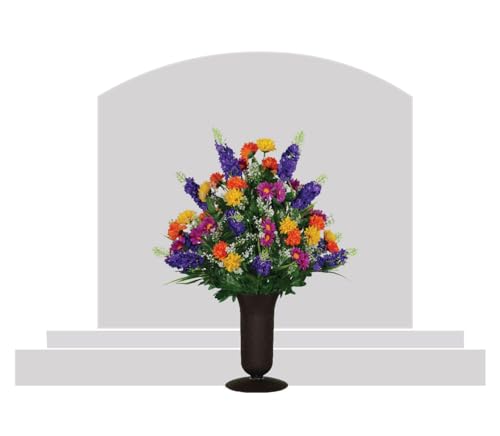Product: Sympathy Silks Artificial Cemetery Flowers – Realistic Wildflower Outdoor Grave Decorations - Purple Violet Wildflower Bouquet with Cemetery Vase Included