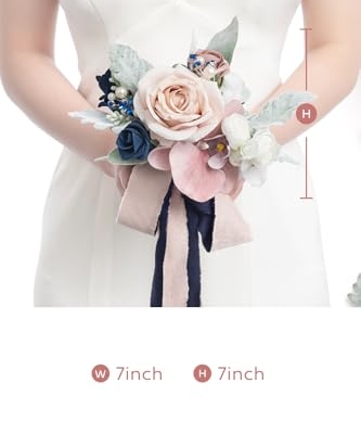Silky Flower Store Dusty Rose Navy Blue Bridesmaid Bouquet Set of 6, Artificial Wedding Flowers, 7 Inch 6 6 Product: Ling's Moment Artificial Flowers Dusty Rose & Navy Blue Bridesmaid Bouquet Set of 6, Wedding Flowers Bouquets for Bridesmaids, 7 Inch Bridal Bouquets for Bridesmaids, Wedding, Ceremony, etc